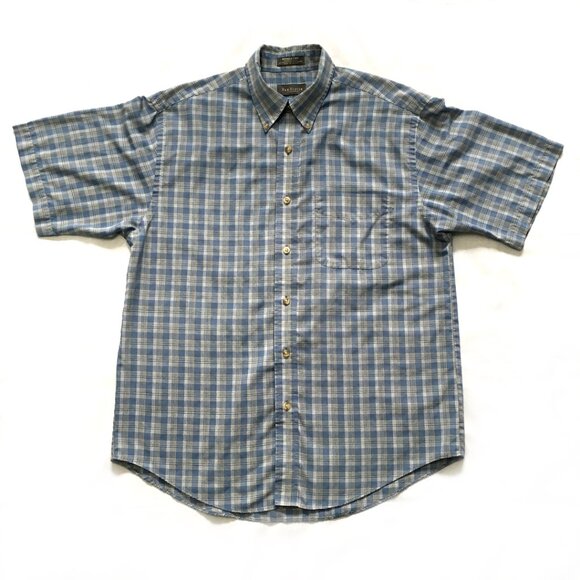 Van Heusen Men's Blue Short Sleeve Plaid Shirt Size Medium - Picture 5 of 8